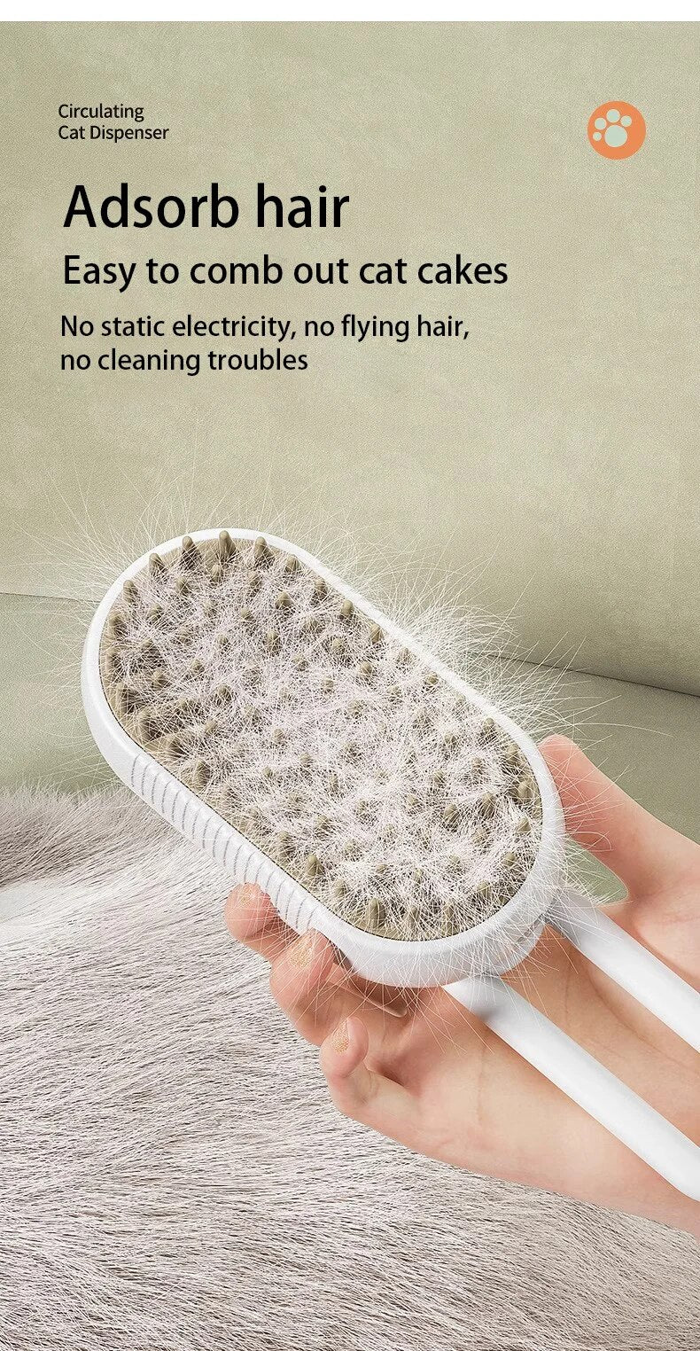 💫Cat Dog Pet Spray Massage Brush One Button Steam Spray Folding Rotatable Floating Hair Bath Hair Removal Brush Comb💫